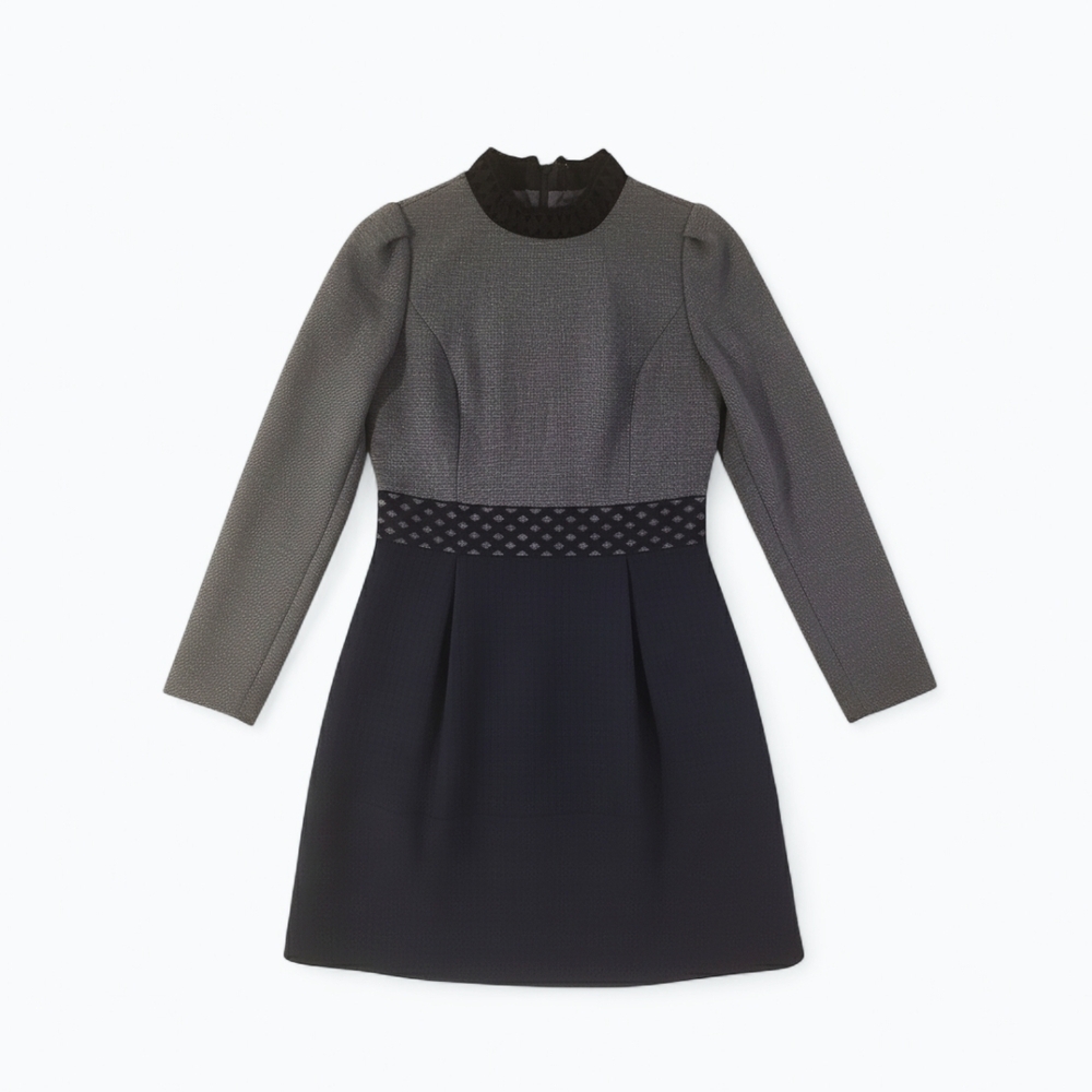 🏷️ Feminine Long Sleeve Two-Tone Mod Dress - Black Lace Collar | US Size 2-4